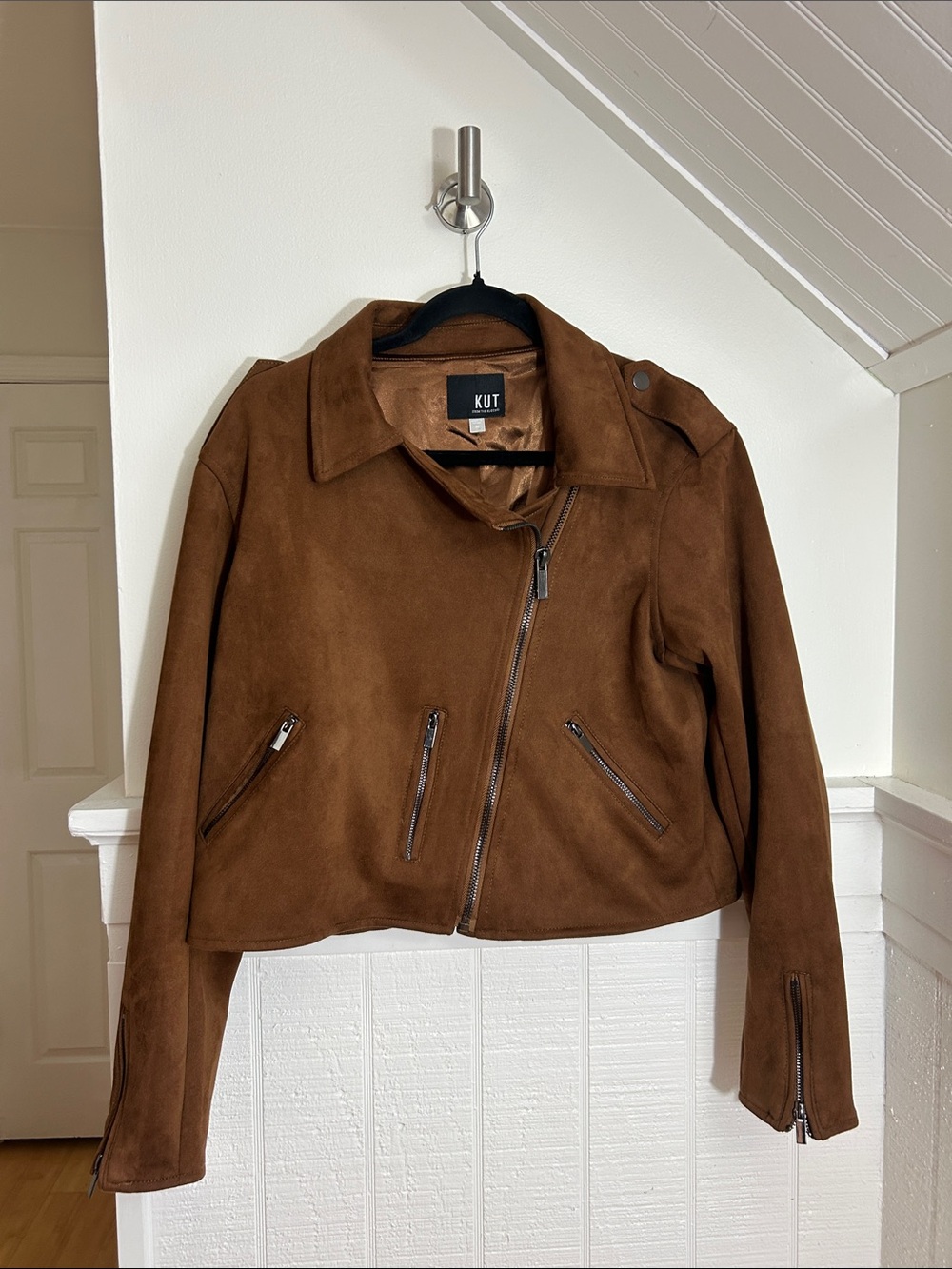 Kut From The Kloth Brown Faux Suede Moto Jacket size Medium